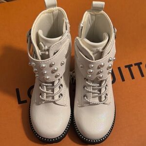 Self Esteem White Toddler Shoes with Pearl Strap